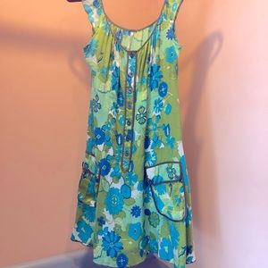 Vintage Free People silk floral mini dress with front buttons and 2 pockets sz 4